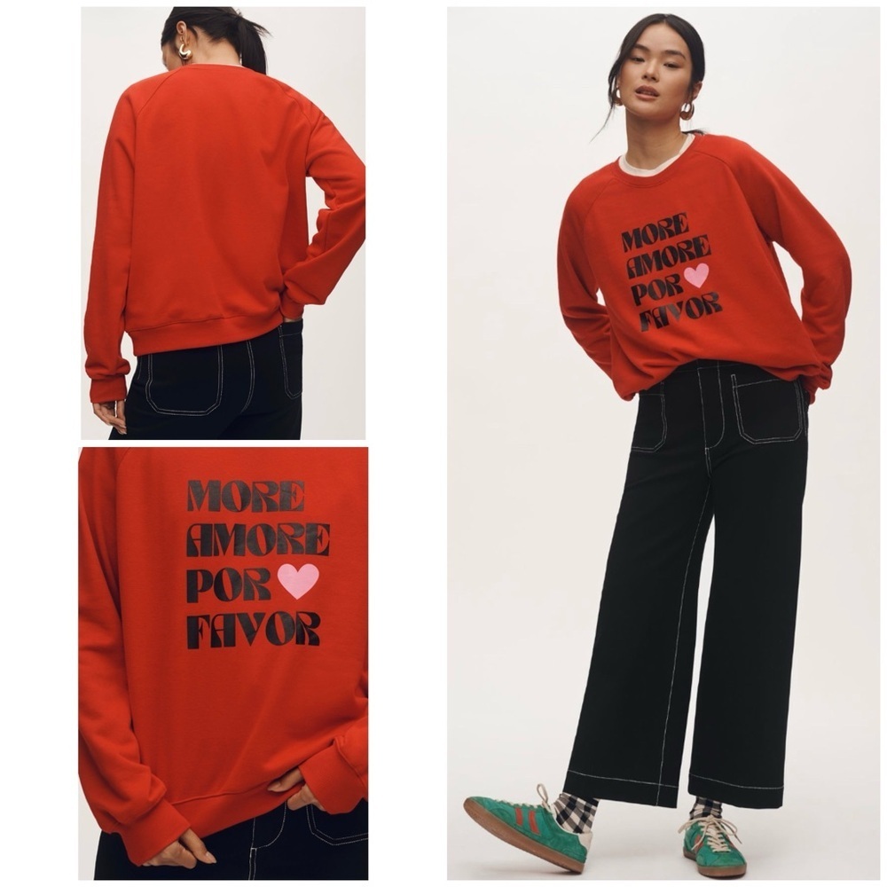 NWT Anthropologie Maeve Daniela Berkout More Amore Heart More Love Sweatshirt​​